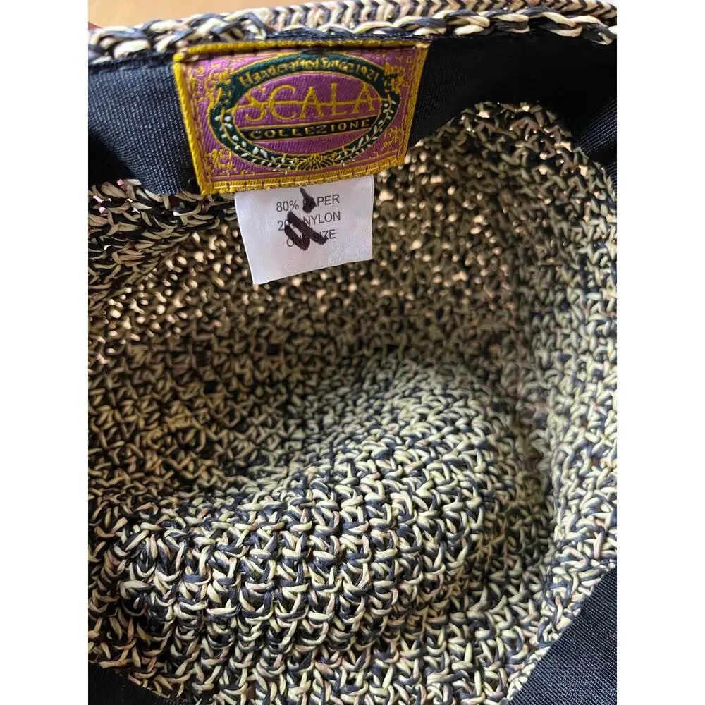 Scala | Hat Front Rimmed with Bow.  Natural Paper & Nylon